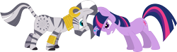 Size: 3587x1055 | Tagged: safe, artist:porygon2z, character:twilight sparkle, character:twilight sparkle (unicorn), character:zecora, species:pony, species:unicorn, species:zebra, episode:bridle gossip, g4, my little pony: friendship is magic, duo, ear piercing, earring, female, jewelry, leg rings, mare, neck rings, piercing, simple background, transparent background, twilight flopple, vector