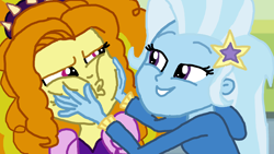 Size: 2000x1131 | Tagged: safe, artist:ktd1993, base used, character:adagio dazzle, character:trixie, ship:triagio, my little pony:equestria girls, female, lesbian, shipping, squishy cheeks