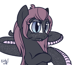 Size: 1200x1090 | Tagged: safe, artist:binkyt11, derpibooru original, oc, oc only, oc:belladonna lamia, species:lamia, species:pony, body freckles, crossed arms, crossed hooves, digital art, eyeshadow, fangs, female, freckles, grumpy, lamiafied, looking at you, makeup, mare, monster pony, namesake, original species, show accurate, signature, simple background, slit eyes, solo, species swap, white background