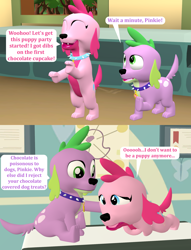 Size: 1652x2160 | Tagged: safe, artist:red4567, character:pinkie pie, character:spike, character:spike (dog), species:dog, my little pony:equestria girls, 3d, doctor's office, dogified, gilligan cut, party, puppy pie, sick, source filmmaker, species swap, vet