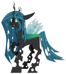 Size: 1961x2180 | Tagged: safe, artist:binkyt11, character:queen chrysalis, species:changeling, changeling queen, cheeselegs, crown, cute, cutealis, evil, fangs, female, heart, jewelry, lineless, raised hoof, regalia, simple background, slit eyes, solo, transparent background, transparent wings