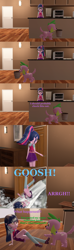 Size: 1920x6480 | Tagged: safe, artist:red4567, character:spike, character:spike (dog), character:twilight sparkle, character:twilight sparkle (scitwi), species:dog, species:eqg human, my little pony:equestria girls, 3d, bucket, collection, comic, door, flood, garfield, glasses, source filmmaker, water, wet, wet hair