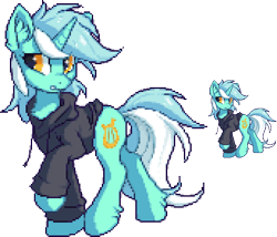 Size: 516x441 | Tagged: safe, artist:hioshiru, character:lyra heartstrings, species:pony, species:unicorn, fanfic:background pony, clothing, dig the swell hoodie, female, hoodie, mare, misleading thumbnail, pixel art, simple background, solo, transparent background