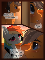 Size: 829x1100 | Tagged: safe, artist:hioshiru, character:quibble pants, character:rainbow dash, species:pony, comic:tale road, ship:quibbledash, blushing, comic, cute, dashabetes, dialogue, explicit series, female, male, mare, romantic, shipping, smiling, stallion, straight, train