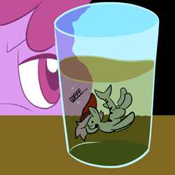 Size: 576x576 | Tagged: safe, artist:pembroke, character:berry punch, character:berryshine, oc, oc:bleedshark, drinking glass, here comes berry punch, just ask berry punch, micro, original species, shark pony, swimming