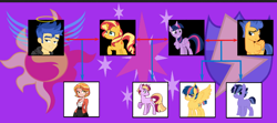Size: 678x301 | Tagged: safe, alternate version, artist:alphamonouryuuken, artist:kianamai, character:flash sentry, character:sunset shimmer, character:twilight sparkle, character:twilight sparkle (alicorn), oc, oc:night light jr, oc:starburst, oc:sunray, oc:sunshine, oc:sunshine (kilala), parent:flash sentry, parent:sunset shimmer, parent:twilight sparkle, parents:flashimmer, parents:flashlight, parents:sunsetsparkle, species:alicorn, species:pony, kilalaverse, kilalaverse ii, ship:flashimmer, ship:flashlight, ship:sunsetsparkle, my little pony:equestria girls, bisexual, family tree, female, lesbian, magical lesbian spawn, male, next generation, offspring, polygamy, shipping, story included, straight