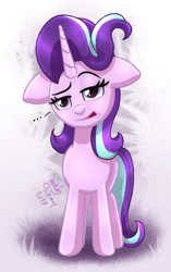 Size: 850x1350 | Tagged: safe, artist:joakaha, character:starlight glimmer, species:pony, species:unicorn, episode:the parent map, g4, ..., blowing, displeased, female, floppy ears, hair blowing, lidded eyes, mare, raised eyebrow, scene interpretation, solo