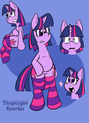 Size: 576x792 | Tagged: safe, artist:pembroke, character:twilight sparkle, species:pony, species:unicorn, belly button, chubby, clothing, female, mare, socks, solo, striped socks, thighlight sparkle, thunder thighs