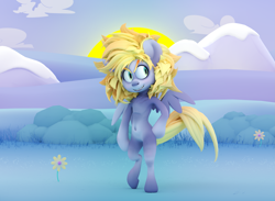 Size: 2553x1871 | Tagged: safe, artist:extradan, character:derpy hooves, oc, oc:jerky hooves, species:pegasus, species:pony, 3d, scenery