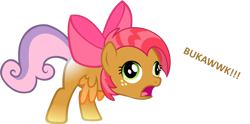 Size: 2597x1292 | Tagged: safe, artist:zacatron94, character:apple bloom, character:babs seed, character:scootaloo, character:sweetie belle, species:pegasus, species:pony, abomination, body horror, bow, cutie mark crusaders, eldritch abomination, female, fusion, hair bow, horrifying, not salmon, scootachicken, simple background, solo, transparent background, vector, wat, what has magic done, what has science done