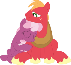 Size: 3572x3281 | Tagged: safe, artist:porygon2z, character:big mcintosh, character:cheerilee, ship:cheerimac, female, male, shipping, simple background, snuggling, straight, transparent background