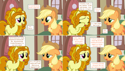 Size: 2564x1444 | Tagged: safe, artist:hakunohamikage, character:adagio dazzle, character:applejack, species:pony, ask-princesssparkle, ask, comic, crying, floppy ears, ponified, tears of joy, tumblr