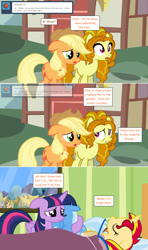 Size: 1280x2168 | Tagged: safe, artist:hakunohamikage, character:adagio dazzle, character:applejack, character:sunset shimmer, character:trixie, character:twilight sparkle, character:twilight sparkle (alicorn), species:alicorn, species:pony, ask-princesssparkle, ask, comic, crying, hospital, hug, ponified, tumblr