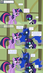 Size: 1280x2168 | Tagged: safe, artist:hakunohamikage, character:princess luna, character:twilight sparkle, character:twilight sparkle (alicorn), oc, oc:nyx, species:alicorn, species:pony, ask-princesssparkle, ask, bandage, tumblr