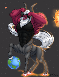 Size: 2550x3300 | Tagged: safe, artist:blues64, artist:cybercat, character:lord tirek, species:centaur, armpits, bigger than a planet, commission, earth, high res, macro, male, moon, open mouth, planet, rearing, signature, solo, space, stars, sun