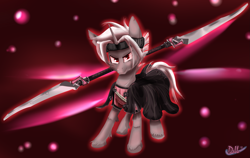 Size: 2353x1485 | Tagged: safe, artist:sintakhra, species:pony, species:unicorn, clothing, coat, male, simple background, solo, stallion, trails of cold steel 2, unshorn fetlocks, video game, video game crossover, weapon