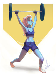 Size: 1024x1365 | Tagged: safe, artist:grissaecrim, character:trixie, my little pony:equestria girls, armpits, barbell, commission, female, simple background, solo, weight lifting, white background