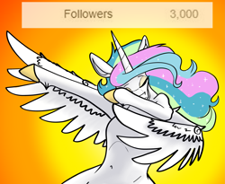 Size: 3653x2994 | Tagged: safe, artist:greyscaleart, character:princess celestia, species:alicorn, species:pony, dab, eyes closed, female, gradient background, mare, milestone, solo, tumblr, wing dab