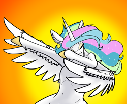 Size: 3653x2994 | Tagged: safe, artist:greyscaleart, character:princess celestia, species:alicorn, species:pony, dab, eyes closed, female, mare, solo, wing dab