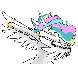 Size: 3653x2994 | Tagged: safe, artist:greyscaleart, character:princess celestia, species:alicorn, species:pony, arm hooves, dab, eyes closed, female, mare, milestone, simple background, solo, transparent background, wing dab