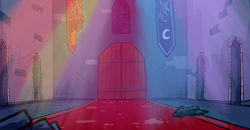 Size: 5760x2991 | Tagged: safe, artist:greyscaleart, part of a set, broken glass, castle of the royal pony sisters, implied elements of harmony, implied nightmare moon, implied princess celestia, no pony, rainbow of harmony
