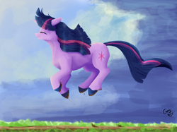Size: 3990x2983 | Tagged: safe, artist:greyscaleart, character:twilight sparkle, character:twilight sparkle (unicorn), species:pony, species:unicorn, cute, eyes closed, female, jumping, mare, pronking, signature, smiling, solo, twiabetes