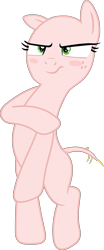 Size: 1329x3185 | Tagged: safe, artist:porygon2z, edit, editor:slayerbvc, character:applejack, species:earth pony, species:pony, episode:make new friends but keep discord, g4, my little pony: friendship is magic, angry, applejack is not amused, bald, bipedal, blushing, covering, edited edit, female, freckles, furless, furless edit, glare, mare, naked rarity, nude edit, nudity, shaved, shaved tail, simple background, solo, transparent background, unamused, vector, vector edit