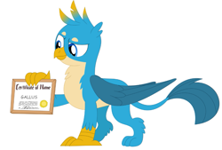 Size: 865x586 | Tagged: safe, artist:nltlf, artist:porygon2z, edit, character:gallus, species:griffon, blackletter, certificate, male, simple background, solo, white background