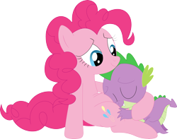 Size: 3582x2827 | Tagged: safe, artist:porygon2z, character:pinkie pie, character:spike, species:dragon, species:earth pony, species:pony, ship:pinkiespike, female, male, misleading thumbnail, shipping, simple background, spikelove, straight, transparent background