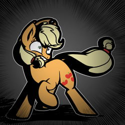Size: 2000x2000 | Tagged: safe, artist:binkyt11, derpibooru original, character:applejack, species:earth pony, species:pony, newbie artist training grounds, action, angry, applejack's hat, atg 2018, clothing, cowboy hat, empty eyes, female, gritted teeth, hat, mare, medibang paint, no pupils, solo, speed lines, stetson