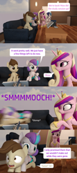 Size: 1920x4320 | Tagged: safe, artist:red4567, character:pound cake, character:princess cadance, character:princess flurry heart, character:shining armor, ship:poundflurry, 3d, book, clothing, comic, couch, female, glomp, kissing, male, pounce, shipping, shorts, source filmmaker, straight