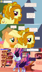 Size: 1280x2168 | Tagged: safe, artist:hakunohamikage, character:adagio dazzle, character:applejack, character:midnight sparkle, character:twilight sparkle, character:twilight sparkle (alicorn), species:alicorn, species:pony, ask-princesssparkle, my little pony:equestria girls, ask, equestria girls ponified, golden oaks library, hoof shoes, midnight sparkle, ponified, possessed, tumblr