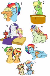 Size: 3000x4500 | Tagged: safe, artist:chub-wub, character:applejack, character:rainbow dash, character:rarity, oc, oc:apple butter, oc:cinnamon applesauce, oc:flying colors, oc:hard cider, oc:jazz apple, oc:moonbow, oc:pink lady, oc:prism tail, oc:sour apple, oc:zap apple, parent:applejack, parent:rainbow dash, species:earth pony, species:pegasus, species:pony, appleblitz (straight), colt, female, filly, foal, freckles, half r63 shipping, male, mare, next generation, offspring, parents:appleblitz (straight), rainbow blitz, shipping, simple background, stallion, trans male, transgender, twins, white background