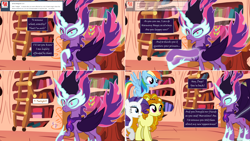 Size: 2564x1444 | Tagged: safe, artist:hakunohamikage, character:adagio dazzle, character:midnight sparkle, character:rainbow dash, character:rarity, character:twilight sparkle, character:twilight sparkle (alicorn), species:alicorn, species:pony, ask-princesssparkle, my little pony:equestria girls, ask, equestria girls ponified, golden oaks library, magic, midnight sparkle, ponified, possessed, tumblr