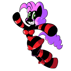 Size: 576x576 | Tagged: safe, artist:pembroke, oc, oc only, oc:pinkie tai, species:anthro, anthro oc, clothing, dress, looking at you, rubber, sharp teeth, simple background, smiling, socks, solo, teeth, transparent background