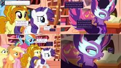 Size: 2564x1444 | Tagged: safe, artist:hakunohamikage, character:adagio dazzle, character:applejack, character:fluttershy, character:midnight sparkle, character:pinkie pie, character:rainbow dash, character:rarity, character:twilight sparkle, character:twilight sparkle (alicorn), species:alicorn, species:pony, ask-princesssparkle, my little pony:equestria girls, ask, equestria girls ponified, golden oaks library, midnight sparkle, ponified, possessed, tumblr
