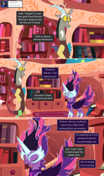 Size: 1280x2168 | Tagged: safe, artist:hakunohamikage, character:discord, character:midnight sparkle, character:twilight sparkle, character:twilight sparkle (alicorn), species:alicorn, species:pony, ask-princesssparkle, my little pony:equestria girls, ask, golden oaks library, midnight sparkle, possessed, tumblr