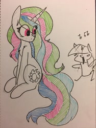 Size: 2448x3264 | Tagged: safe, artist:greyscaleart, artist:lockheart, character:princess celestia, character:twilight sparkle, species:alicorn, species:pony, female, mare, partial color, traditional art