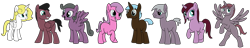 Size: 1024x196 | Tagged: safe, artist:didgereethebrony, base used, oc, parent:oc:shimmering glow, parent:princess flurry heart, parents:canon x oc, species:alicorn, species:earth pony, species:pegasus, species:pony, species:unicorn, alicorn oc, female, male, octuplets, offspring, offspring's offspring, siblings, simple background, transparent background
