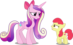 Size: 2469x1535 | Tagged: safe, artist:givralix, artist:porygon2z, artist:stillfire, edit, editor:slayerbvc, character:apple bloom, character:princess cadance, species:alicorn, species:earth pony, species:pony, episode:brotherhooves social, episode:three's a crowd, g4, my little pony: friendship is magic, accessory theft, accessory-less edit, apple bloom's bow, barehoof, bow, cutie mark, edited edit, female, filly, hair bow, looking down, looking up, mare, missing accessory, simple background, smiling, the cmc's cutie marks, transparent background, vector, vector edit