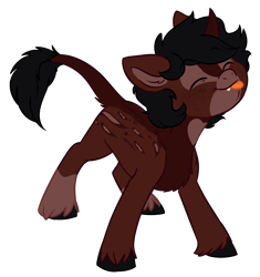 Size: 1956x2080 | Tagged: safe, artist:chub-wub, oc, oc only, oc:moonlily, species:dracony, species:pony, species:unicorn, cute, eyes closed, fangs, female, filly, hybrid, ocbetes, simple background, smiling, solo, tongue out, transparent background
