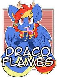 Size: 1280x1740 | Tagged: safe, artist:bbsartboutique, oc, oc only, oc:draco flames, species:dracony, badge, clothing, cute, forked tongue, horns, hybrid, plushie, scarf, simple background, solo, tongue out, transparent background, wings