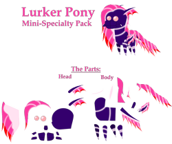 Size: 1328x1110 | Tagged: safe, artist:zacatron94, oc, oc only, oc:mayall galaxy, species:pony, fallout equestria, chitin, crab pony, fallout equestria: dance of the orthrus, fanfic art, fins, glow, glowing eyes, lurker, meme, original species, pointy ponies, simple background, solo, sparkle-lurker, transparent background