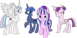 Size: 1024x505 | Tagged: safe, artist:didgereethebrony, character:princess cadance, character:princess celestia, character:princess luna, character:starlight glimmer, alternate hairstyle, alternate timeline, alternate universe, equal cutie mark, equality, equalized, evil starlight, looking at you, s5 starlight, simple background, stalin glimmer, this will end in communism, transparent background