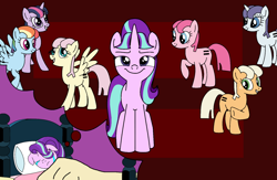 Size: 1024x668 | Tagged: safe, artist:didgereethebrony, character:applejack, character:fluttershy, character:pinkie pie, character:rainbow dash, character:rarity, character:starlight glimmer, character:twilight sparkle, bad dream, crying, equal cutie mark, equalist, equality, equalized, haunting nightmare, nightmare, sad, sleeping, stalin glimmer