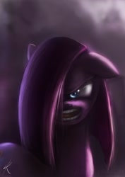 Size: 1075x1518 | Tagged: dead source, safe, artist:grissaecrim, character:pinkamena diane pie, character:pinkie pie, species:earth pony, species:pony, g4, angry, female, hair over one eye, looking at you, mare, photoshop, solo