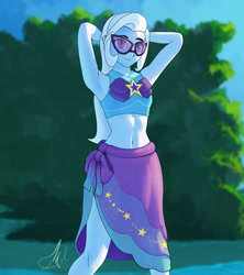 Size: 620x699 | Tagged: safe, artist:grissaecrim, character:trixie, equestria girls:forgotten friendship, g4, my little pony: equestria girls, my little pony:equestria girls, adorasexy, arm behind head, armpits, belly button, bikini, clothing, cute, diatrixes, female, glasses, midriff, sarong, sexy, solo, sunglasses, swimsuit