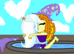 Size: 2000x1454 | Tagged: safe, artist:ktd1993, character:adagio dazzle, character:trixie, ship:triagio, my little pony:equestria girls, barefoot, feet, female, hot tub, kissing, lesbian, make out, shipping, total drama, total drama island
