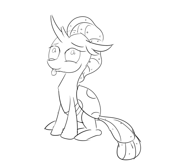 Size: 600x563 | Tagged: safe, artist:sintakhra, character:ocellus, species:changeling, species:reformed changeling, tumblr:studentsix, animated, behaving like a dog, black and white, cute, diaocelles, ear twitch, female, frame by frame, gif, grayscale, lineart, monochrome, panting, silly changeling, simple background, solo, tail wag, tongue out, tumblr, white background
