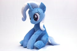 Size: 3000x2000 | Tagged: safe, artist:nekokevin, character:trixie, species:pony, species:unicorn, cute, diatrixes, female, irl, mare, photo, plushie, simple background, sitting, smiling, solo, underhoof, watermark, white background